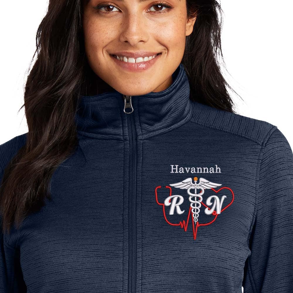 Personalized Embroidery Fleece Jacket for Female RN. Female Nurse Fleece Jacket. Female RN Full Zip Fleece Jacket. Nurse gift. RN gift.