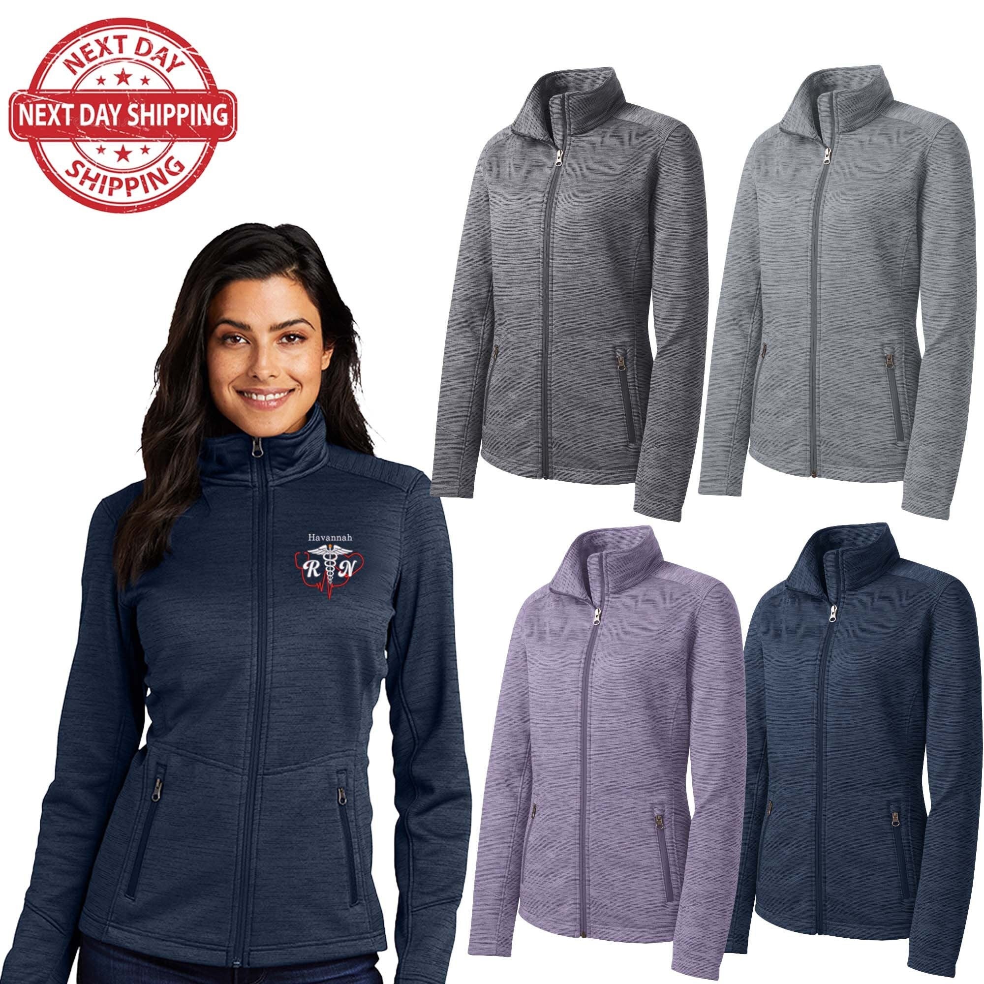 Personalized Embroidery Fleece Jacket for Female RN. Female Nurse Fleece Jacket. Female RN Full Zip Fleece Jacket. Nurse gift. RN gift.