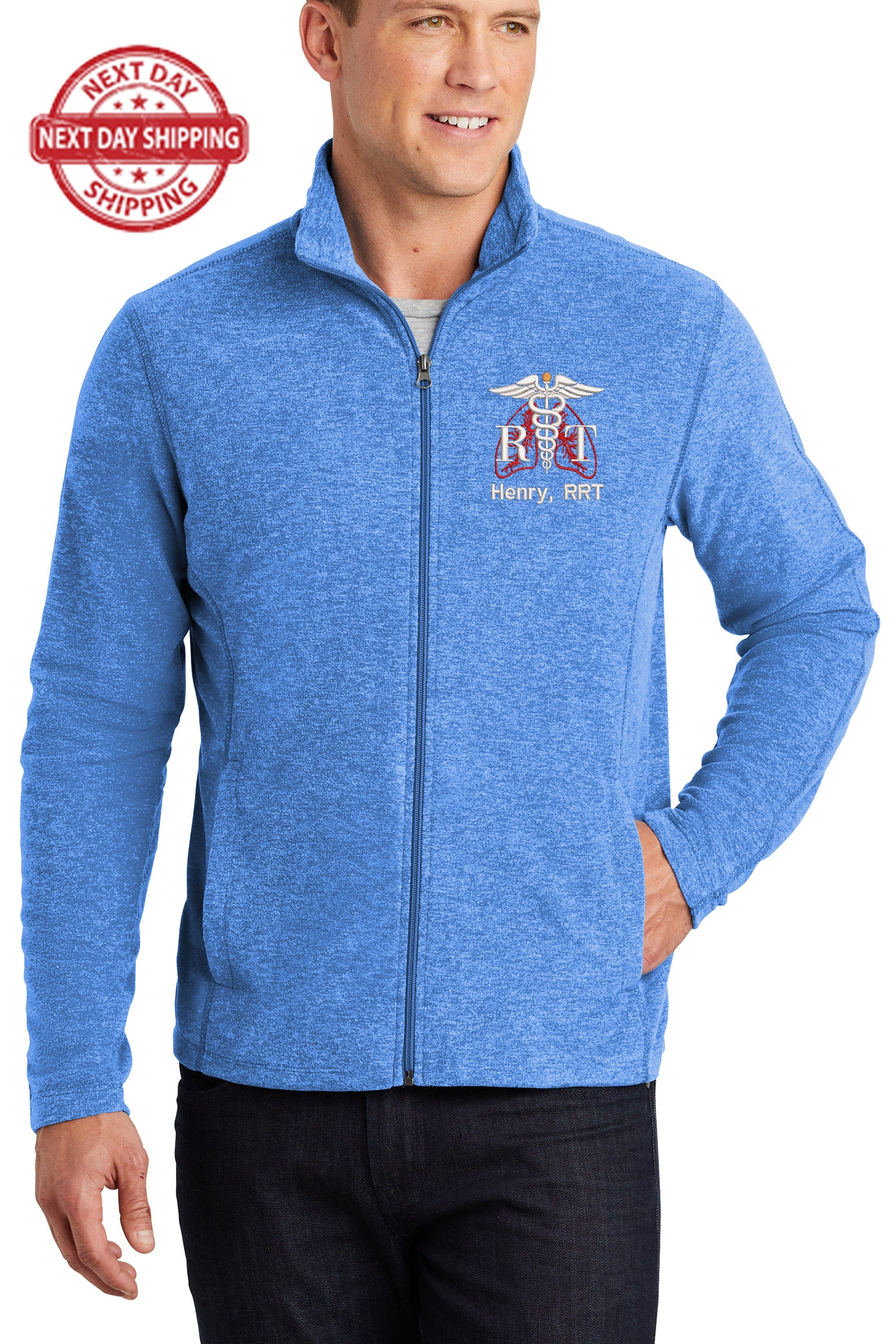 Custom Men's Embroidered Respiratory Jacket, Heather Microfleece Full-Zip, Warm & Stylish, Port Authority