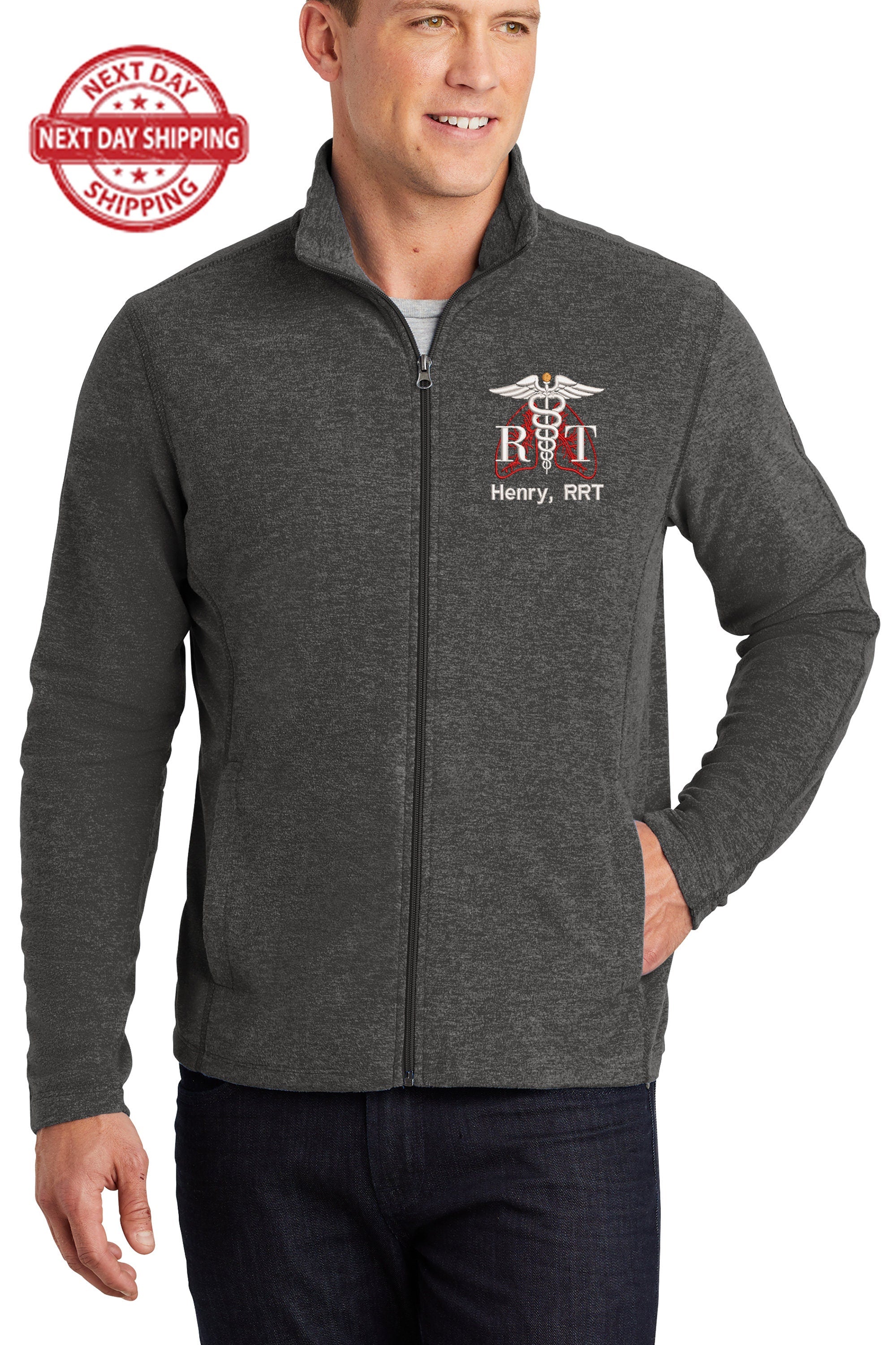 Custom Men's Embroidered Respiratory Jacket, Heather Microfleece Full-Zip, Warm & Stylish, Port Authority