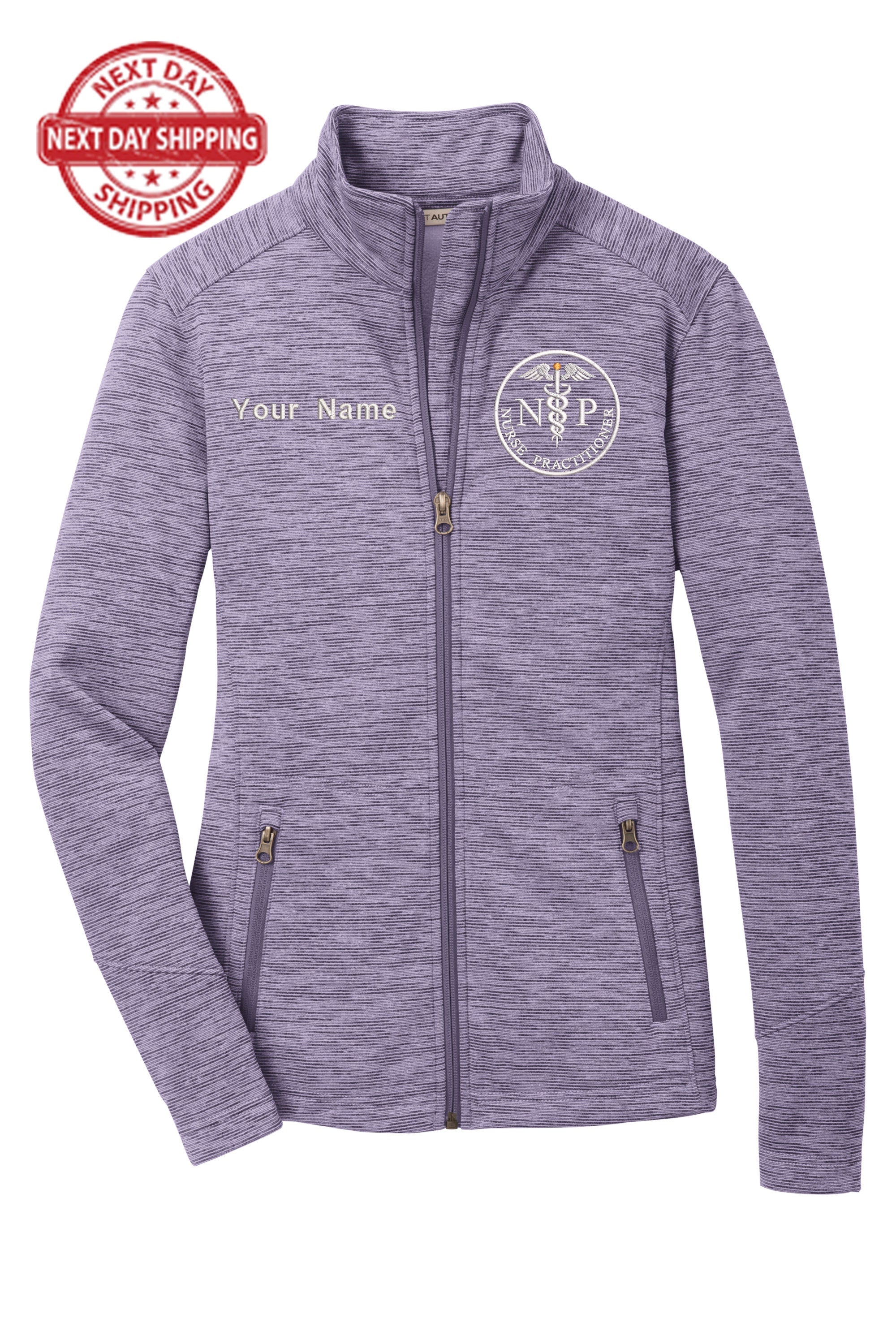 Modern Nurse Practitioner Custom Embroidery Female Jacket. Female NP Fleece Jacket. Female FNP Full Zip Fleece Jacket. Nurse gift. NP gift.