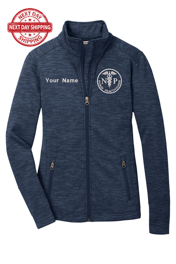 Modern Nurse Practitioner Custom Embroidery Female Jacket. Female NP Fleece Jacket. Female FNP Full Zip Fleece Jacket. Nurse gift. NP gift.