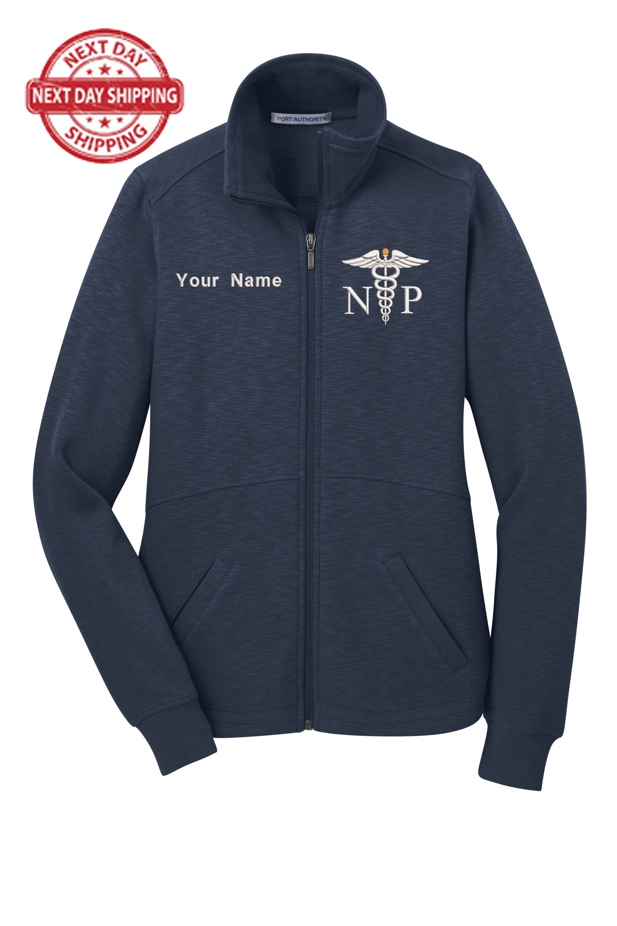 Nurse Practitioner Custom Embroidery Female Jacket. Female NP Fleece Jacket. Female FNP Full Zip Fleece Jacket. Nurse gift. NP gift.