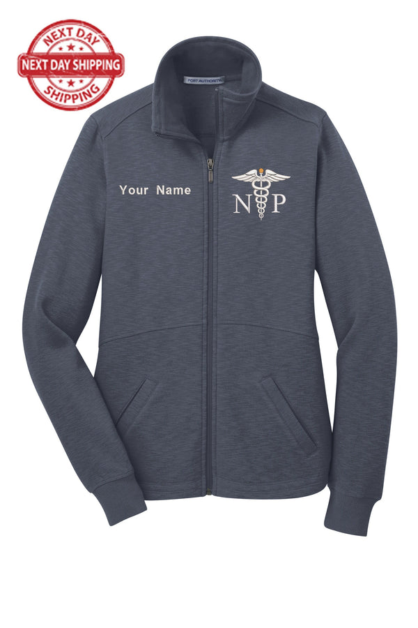 Nurse Practitioner Custom Embroidery Female Jacket. Female NP Fleece Jacket. Female FNP Full Zip Fleece Jacket. Nurse gift. NP gift.