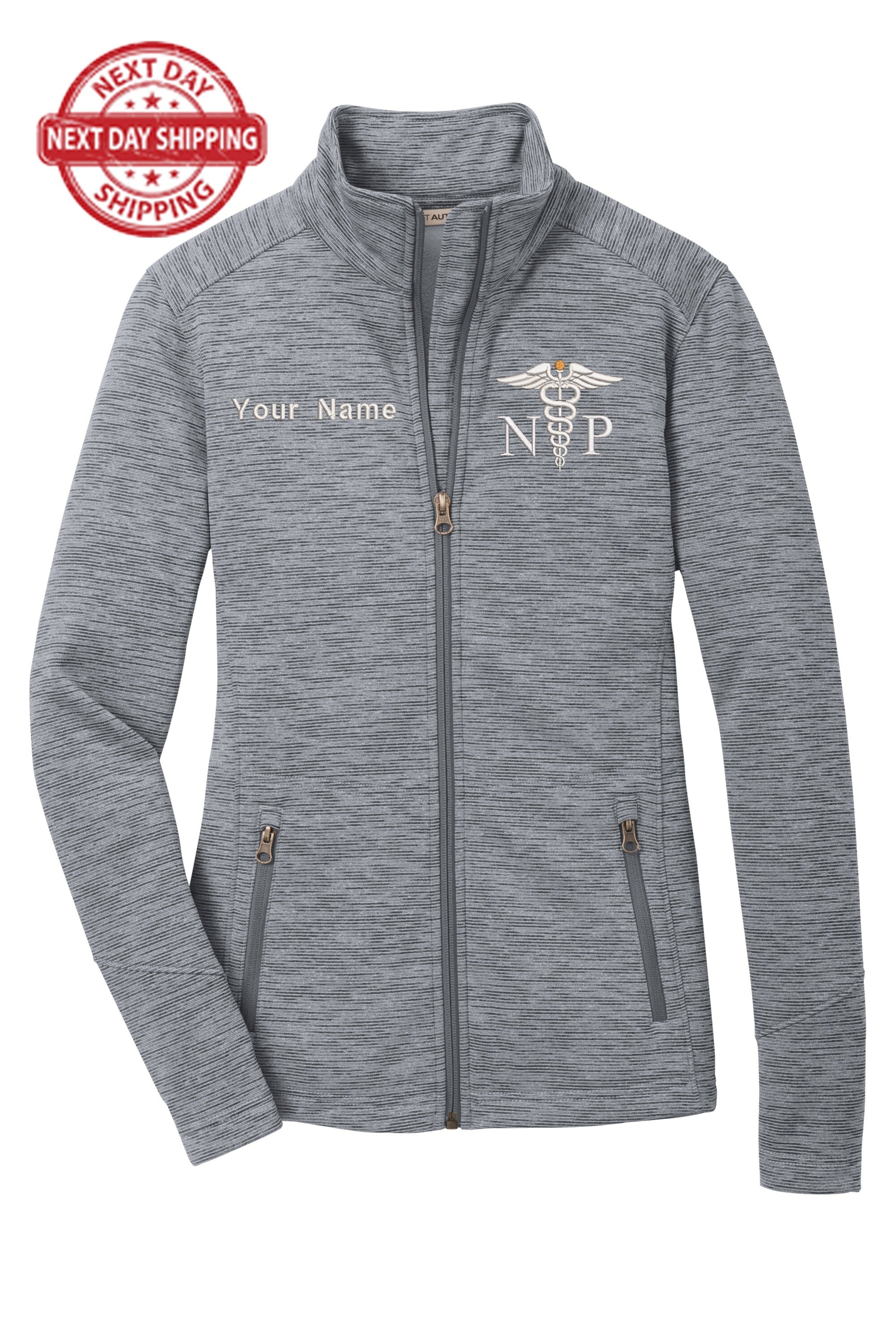 Nurse Practitioner Custom Embroidery Female Jacket. Female NP Fleece Jacket. Female FNP Full Zip Fleece Jacket. Nurse gift. NP gift.