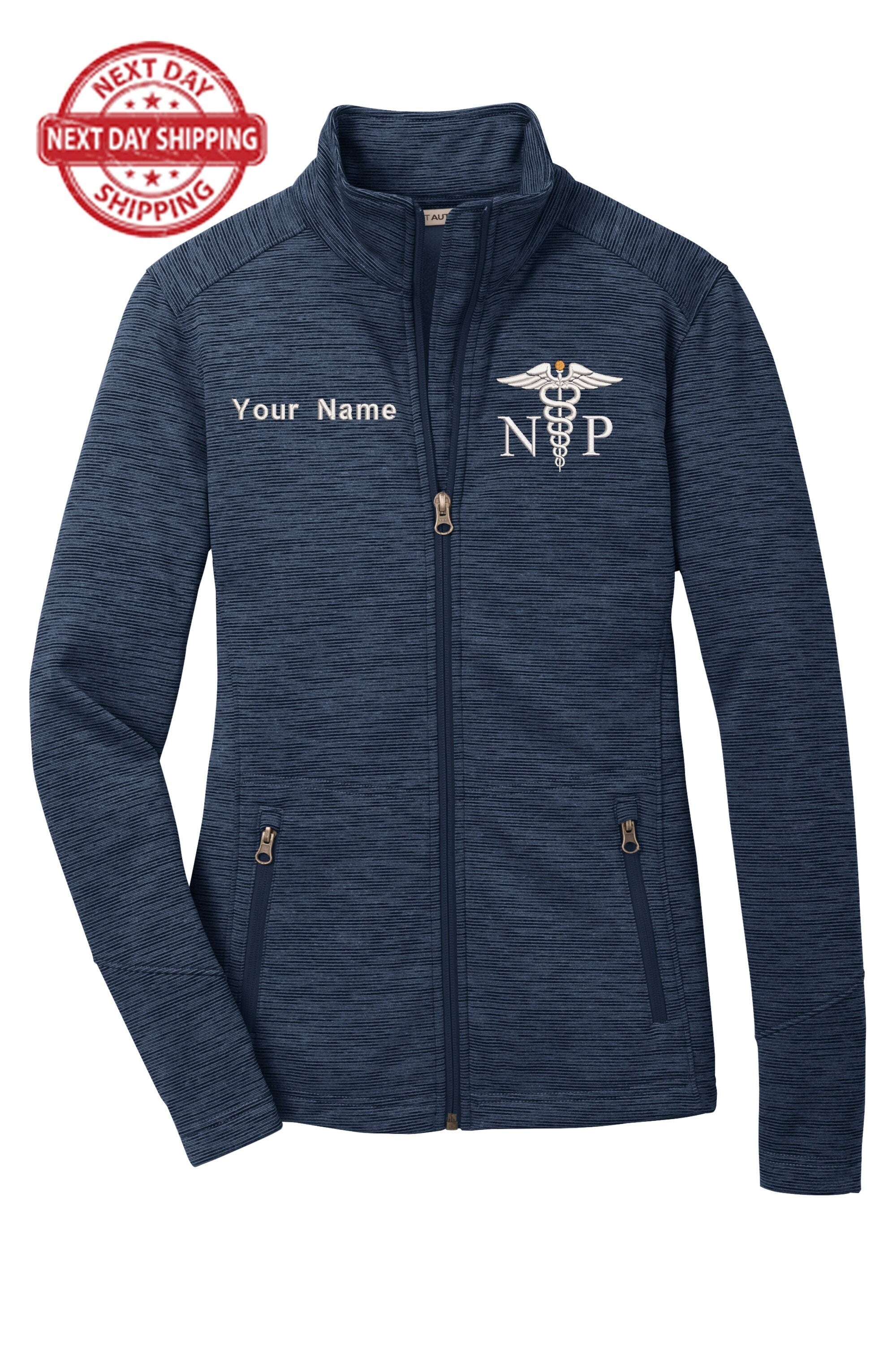 Nurse Practitioner Custom Embroidery Female Jacket. Female NP Fleece Jacket. Female FNP Full Zip Fleece Jacket. Nurse gift. NP gift.