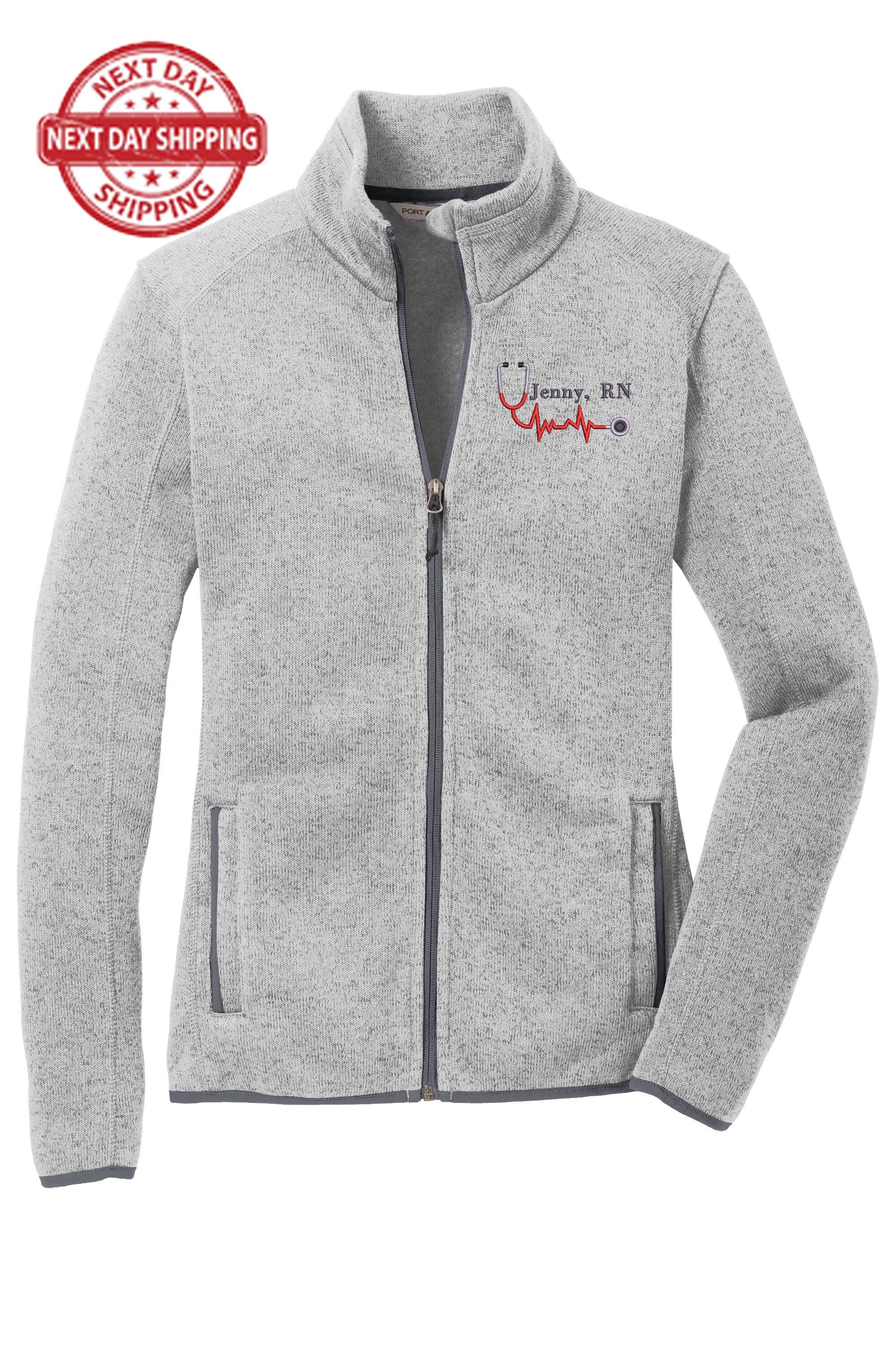 Personalized RN Fleece Jacket - Custom Embroidered Nurse Gift, Female RN Full Zip Fleece, Nursing Appreciation, Healthcare Worker Gift