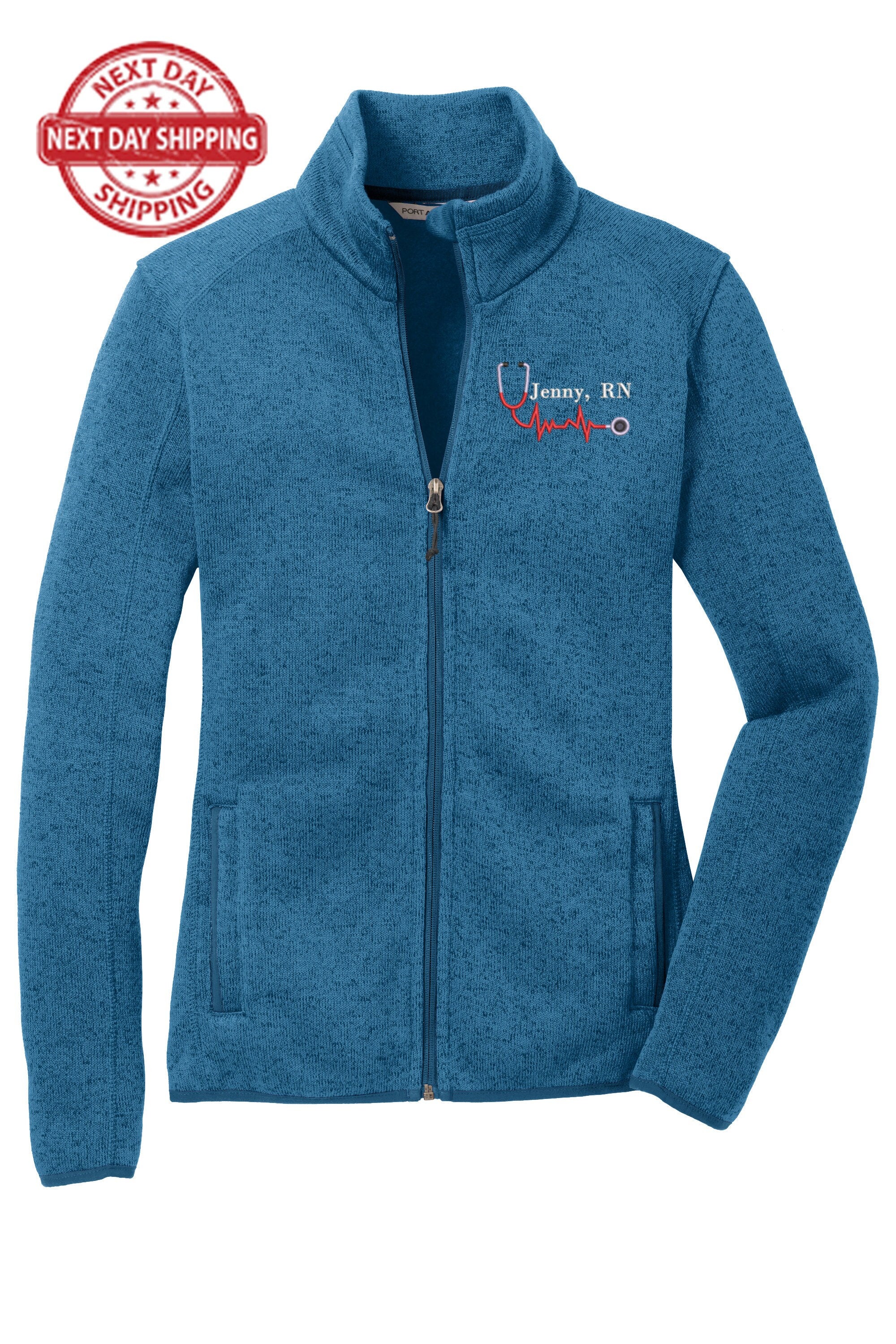 Personalized RN Fleece Jacket - Custom Embroidered Nurse Gift, Female RN Full Zip Fleece, Nursing Appreciation, Healthcare Worker Gift